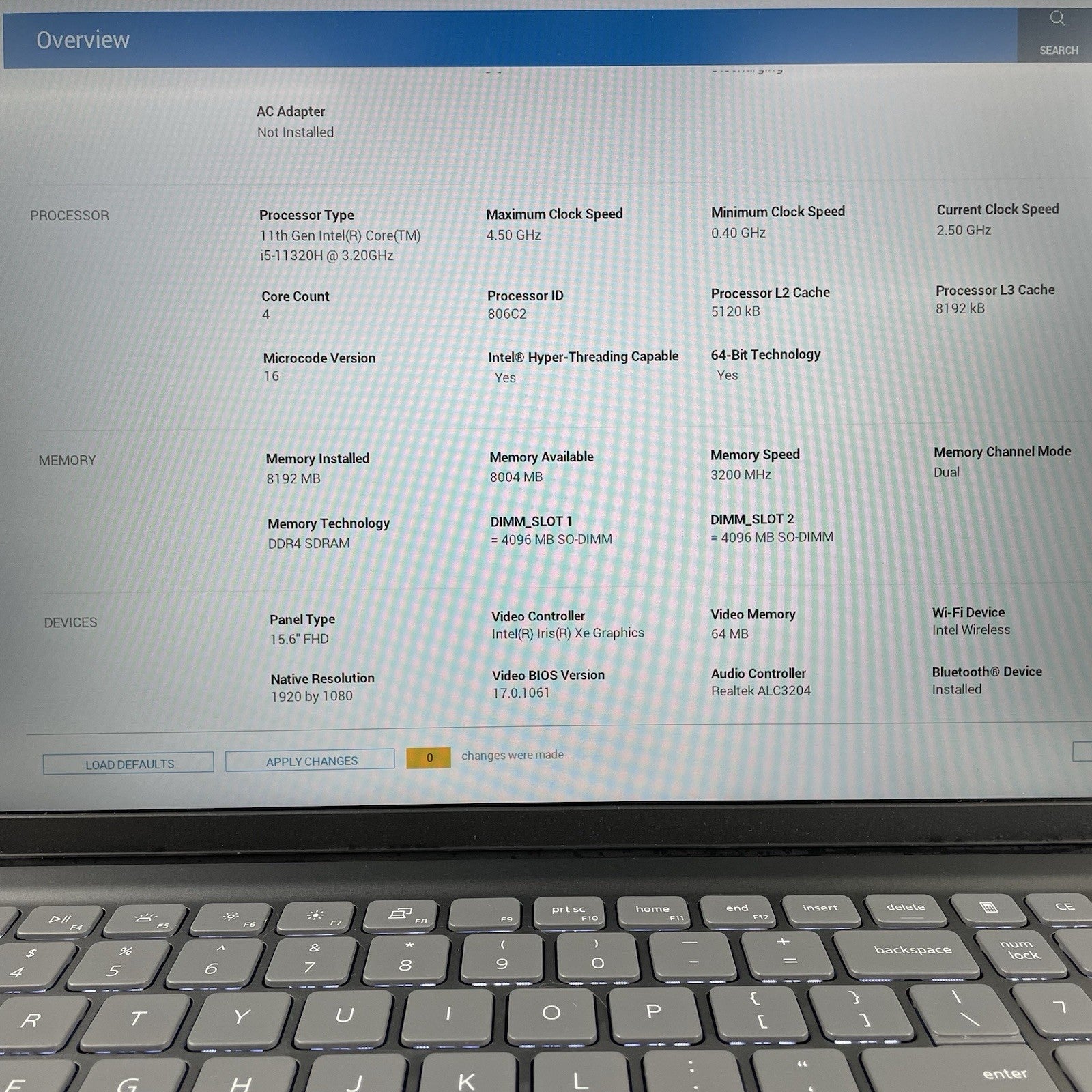 Dell Inspiron 15 5510 15.6" i5-11320H 3.20 GHz 8 GB RAM No SSD/OS/AC3