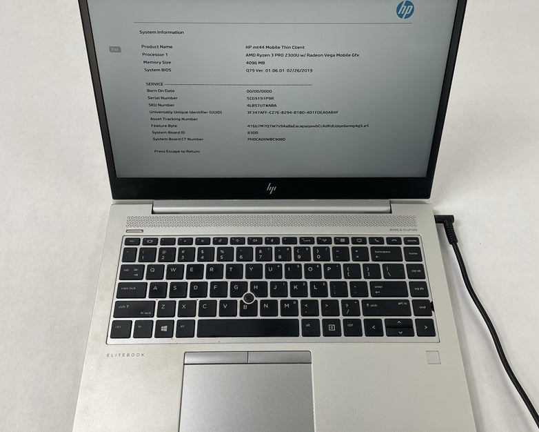 HP mt44 14" Ryzen 3 Pro 2300U 2.00 GHz 4 GB RAM No SSD/OS/AC - READ