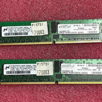 Micron (Lot of 2) 512 1Rx4 PC2-4200R-444-12-C0 Server Ram MT18HTF6472Y-53EB2