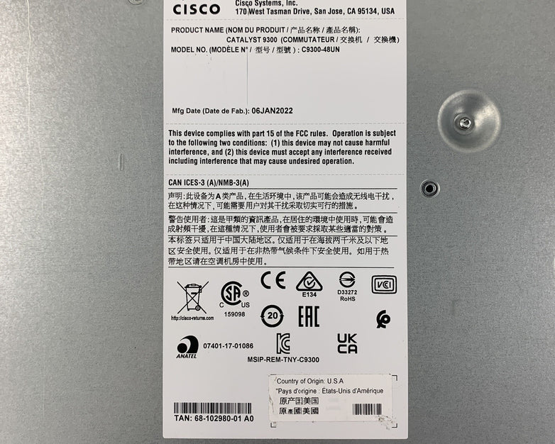 Cisco C9300-48UN-A 48-Port UPoE Ethernet Network Advantage Switch Tested Reset