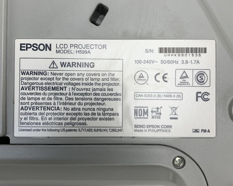 Epson BrightLink 595Wi H599A LCD Lamp Projector 713 Lamp Hours - No Remote