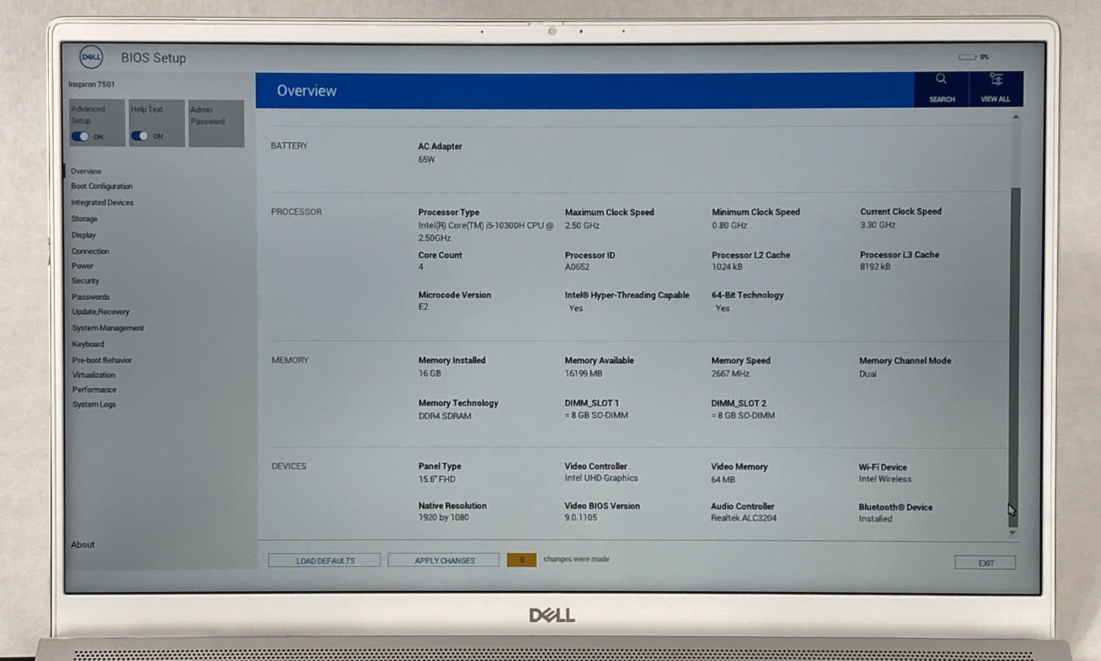 Dell Inspiron 15 7501 15.6" Touch i5-10300H 2.5GHz 16GB RAM No Battery No HDD/OS
