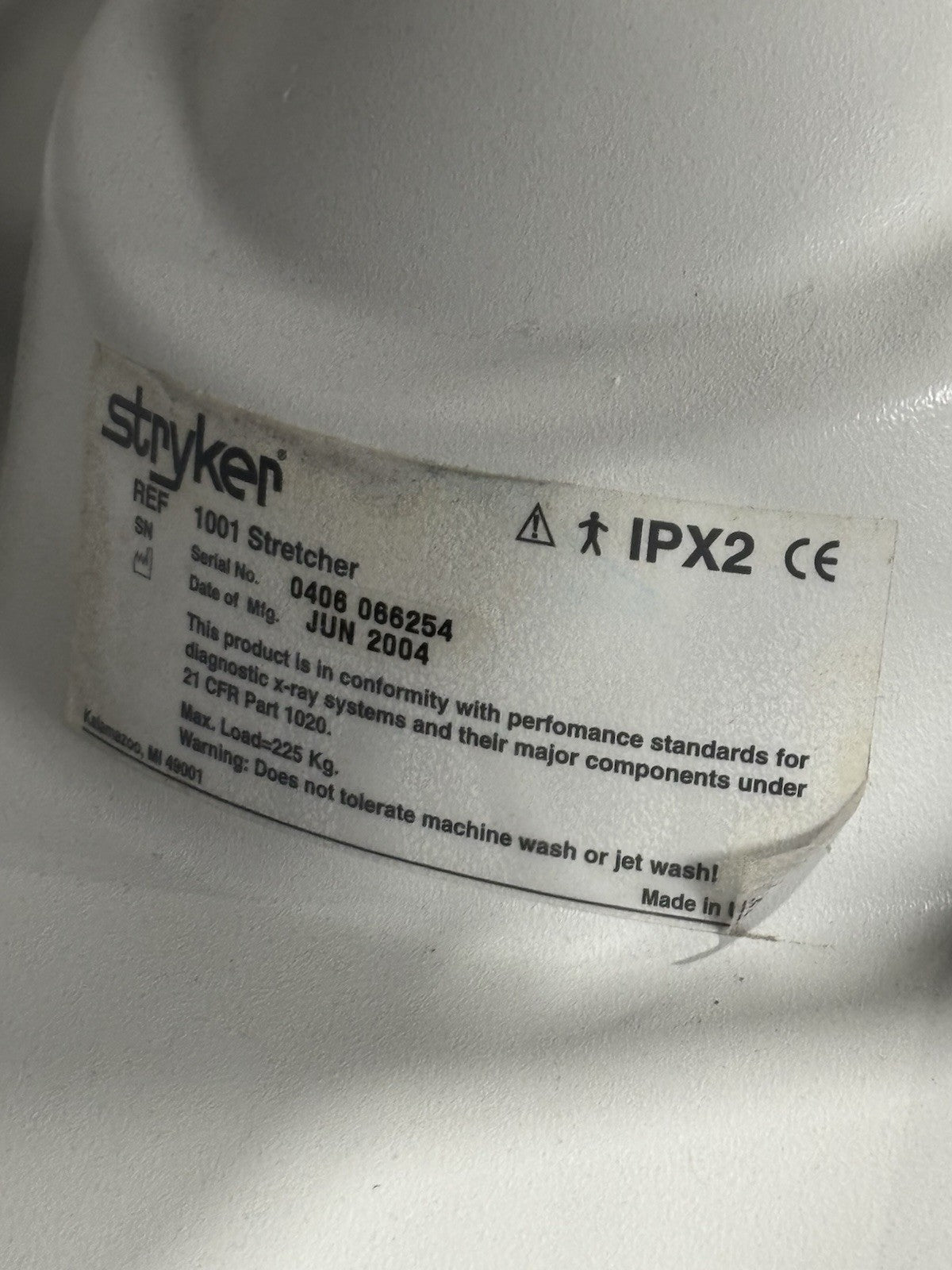 Stryker 1001 IPX2 Pedal Hydraulic Stretcher Deteriorated Rubber Wheels No Bed