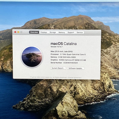 Apple A1418 iMac 21.5" 2012 2.7 GHz Core i5 8GB RAM 1TB HDD macOS 12.7.6