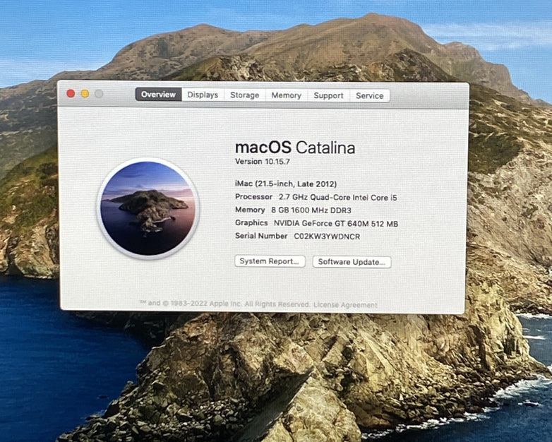 Apple A1418 iMac 21.5" 2012 2.7 GHz Core i5 8GB RAM 1TB HDD macOS 12.7.6