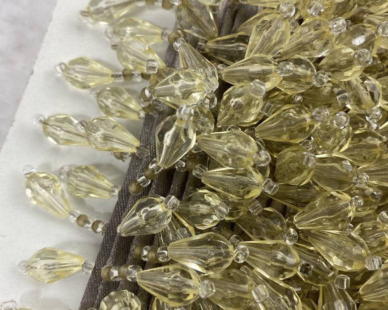 LOT(11) beige teardrop beaded fringe trim (3/8" ribbon + 1" tassels)w x 10 yards