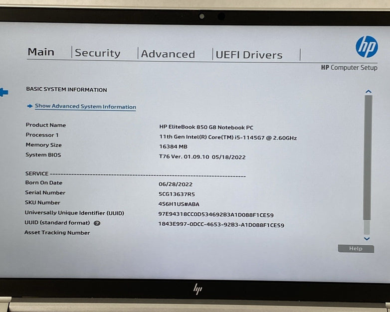 HP EliteBook 850 G8 Intel Core i5-1145G7 2.6 GHz 16 GB RAM 15.6" No SSD No OS