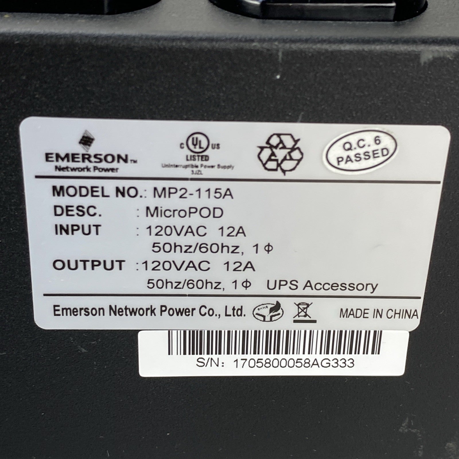 Emerson MP2-115A Liebert MicroPOD AC Power System 120V 12A6