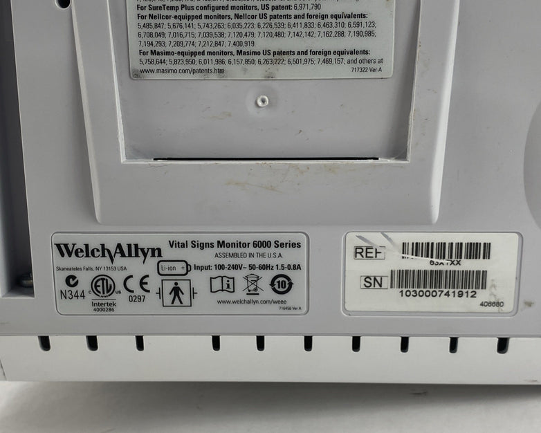 Welch Allyn 63XTXX Vital Sign Monitor 6000 Series w/ Power cord - No Battery