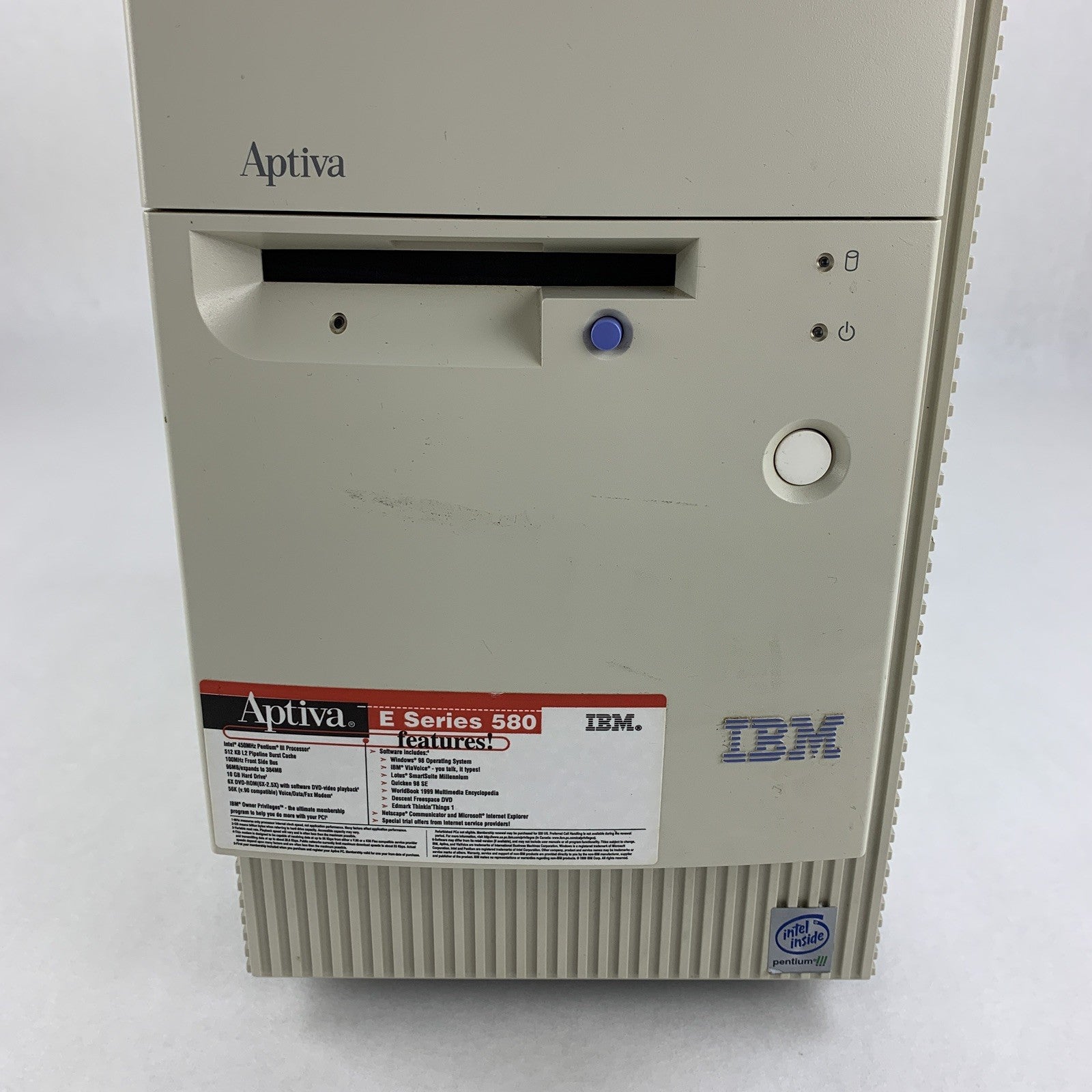 IBM Aptiva E580 Vintage Computer Pentium III 450 MHz 96 MB No OS No HDD