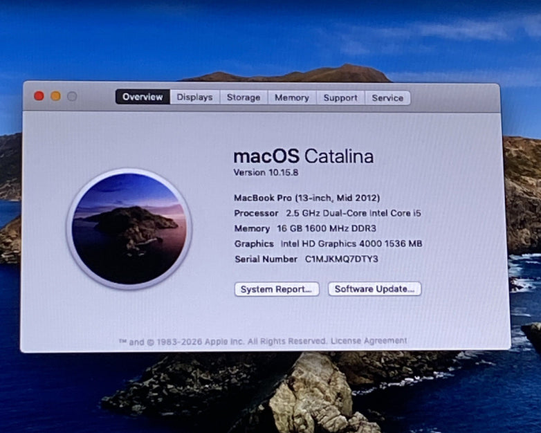 Apple MacBook Pro A1278 2012 13" 2.5GHz i5 16GB RAM 240GB SSD os10.15.8 707 Cyc.