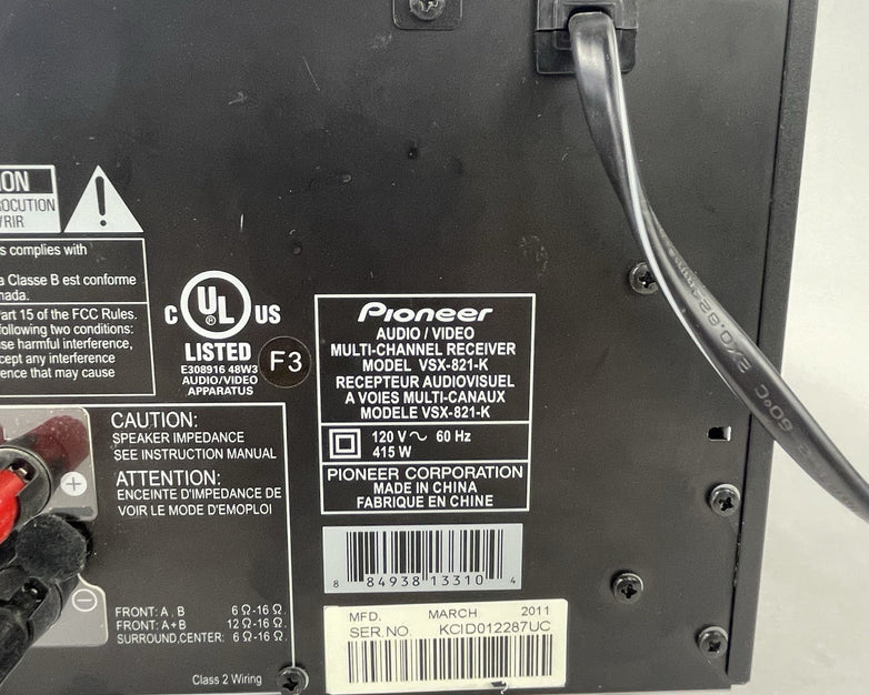 Pioneer VSX 821-K 5.1 Channel 110 Watt receiver No Remote