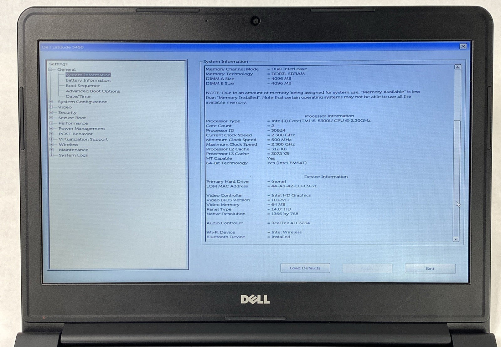 Dell Latitude 3450 Core i5-5300U 2.3GHz 8GB RAM 14.0" No HDD No OS No AC