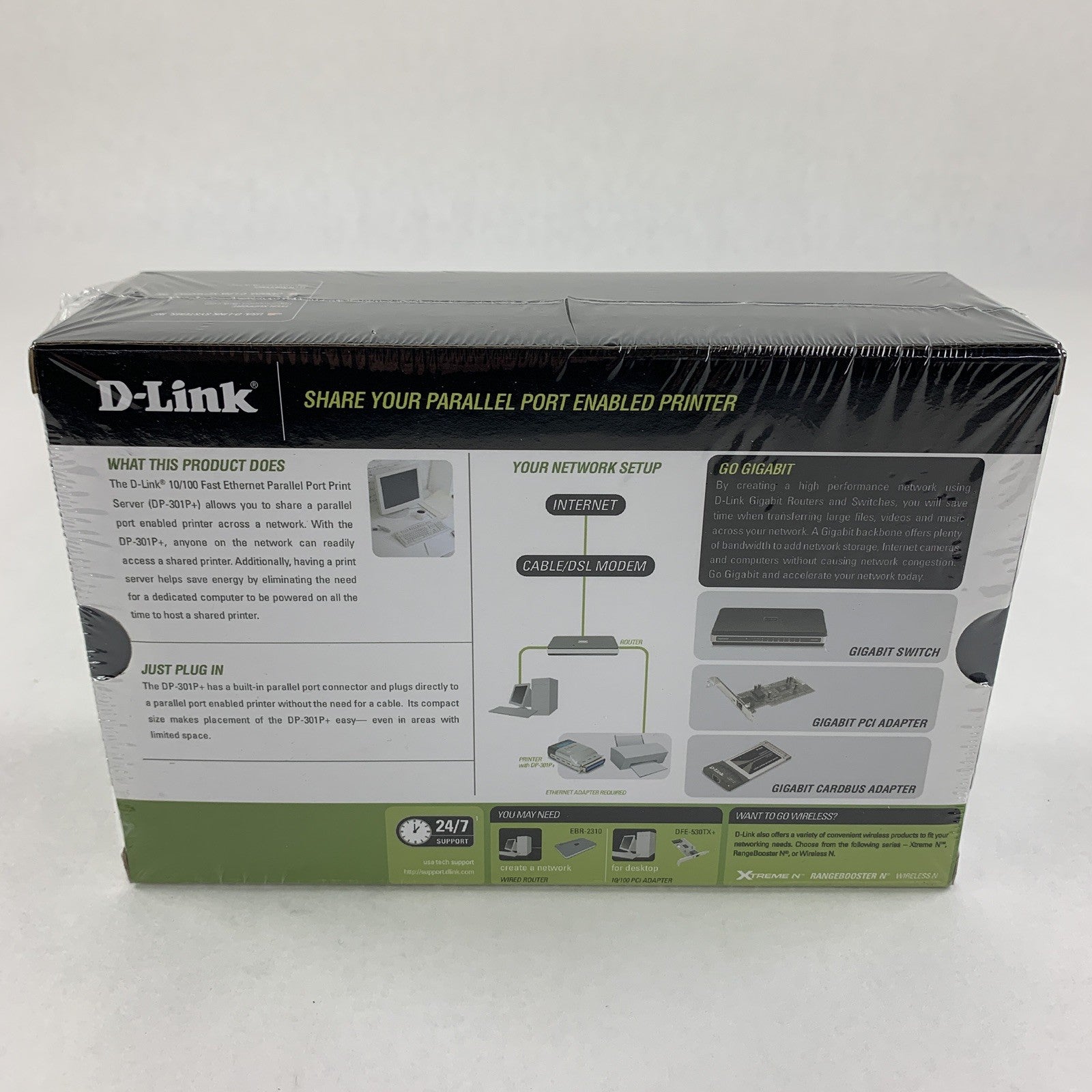 D-Link DP-301P+ Fast Ethernet Parallel 1 Centronics Port Print Server New