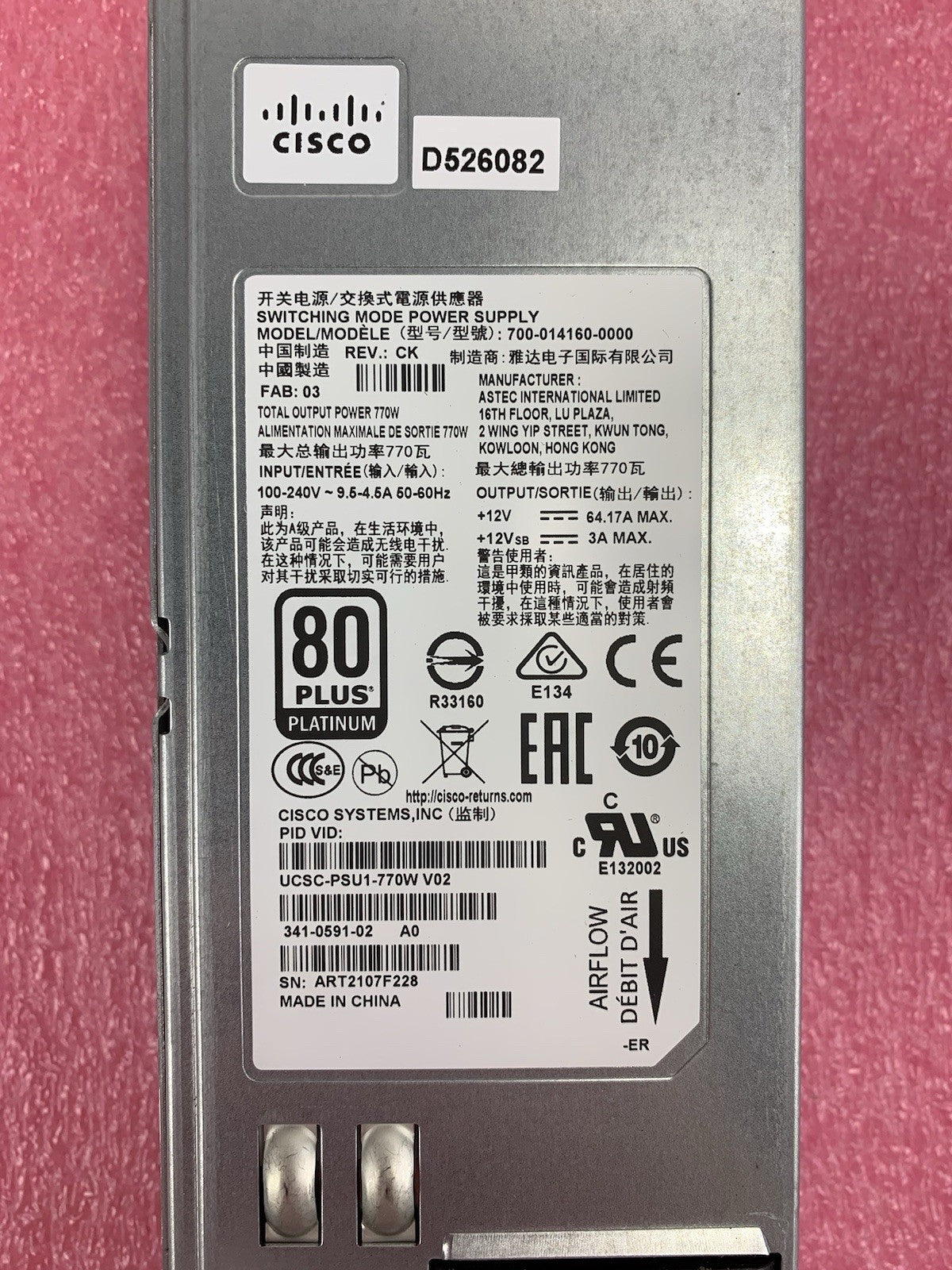 Cisco 700-014160-0000 770W Switching Power Supply