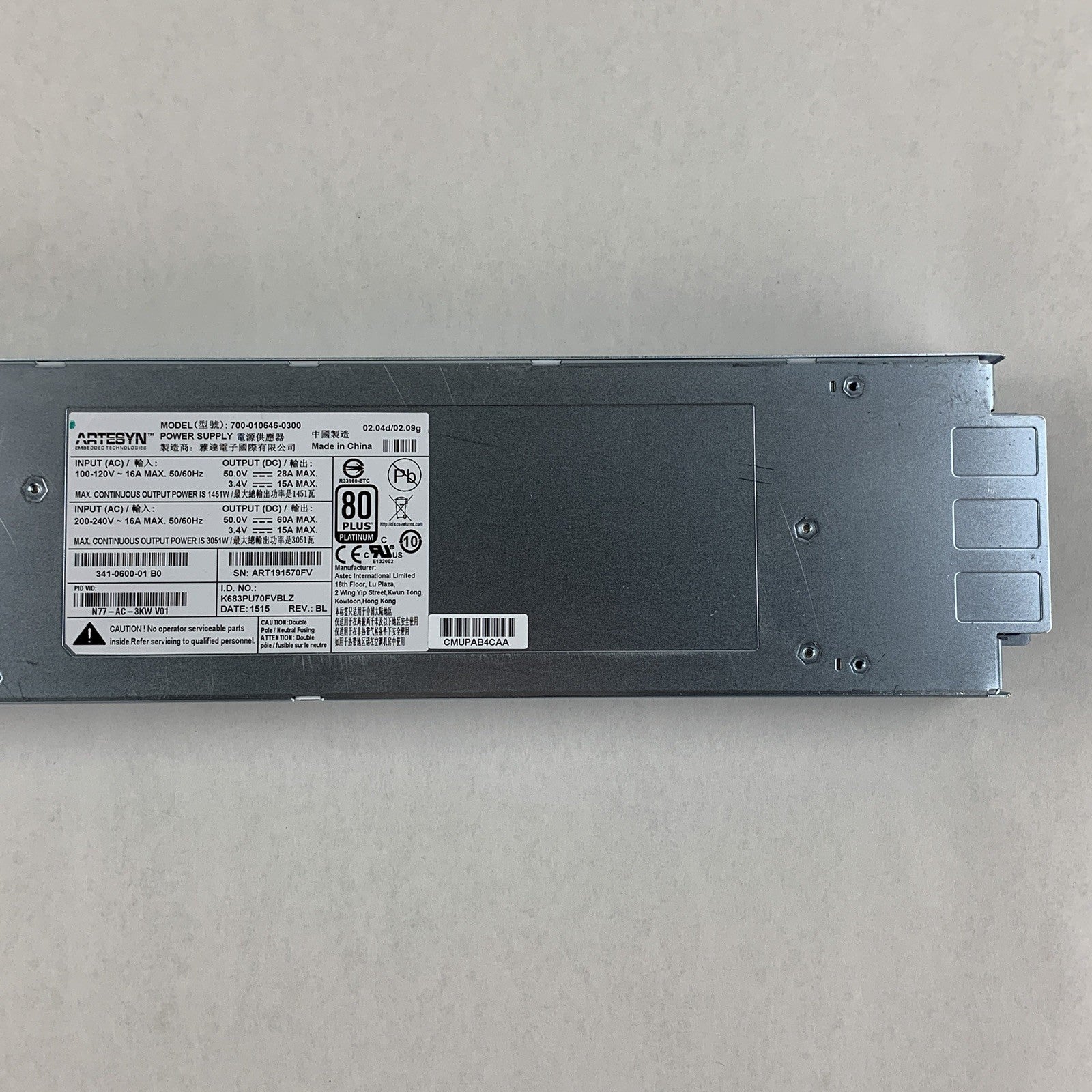 Artesyn 700-010646-0300 Power Supply N77-AC-3KW Nexus 7700 80 Plus Platinum