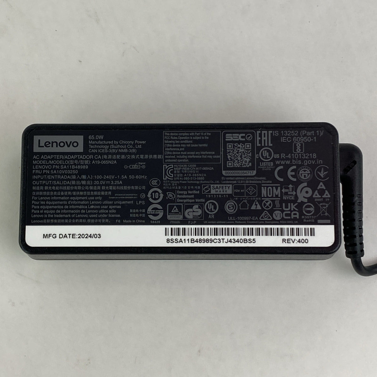 Lenovo 65W A19-065N2A 20V Square AC Adapter Mixed Lot No Power Cord - Lot of 56