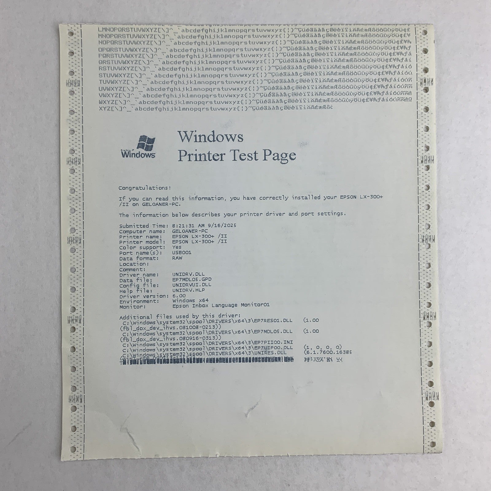 Epson LX-300+II P170B Dot Matrix 9-Pin Printer Tested No Ribbon