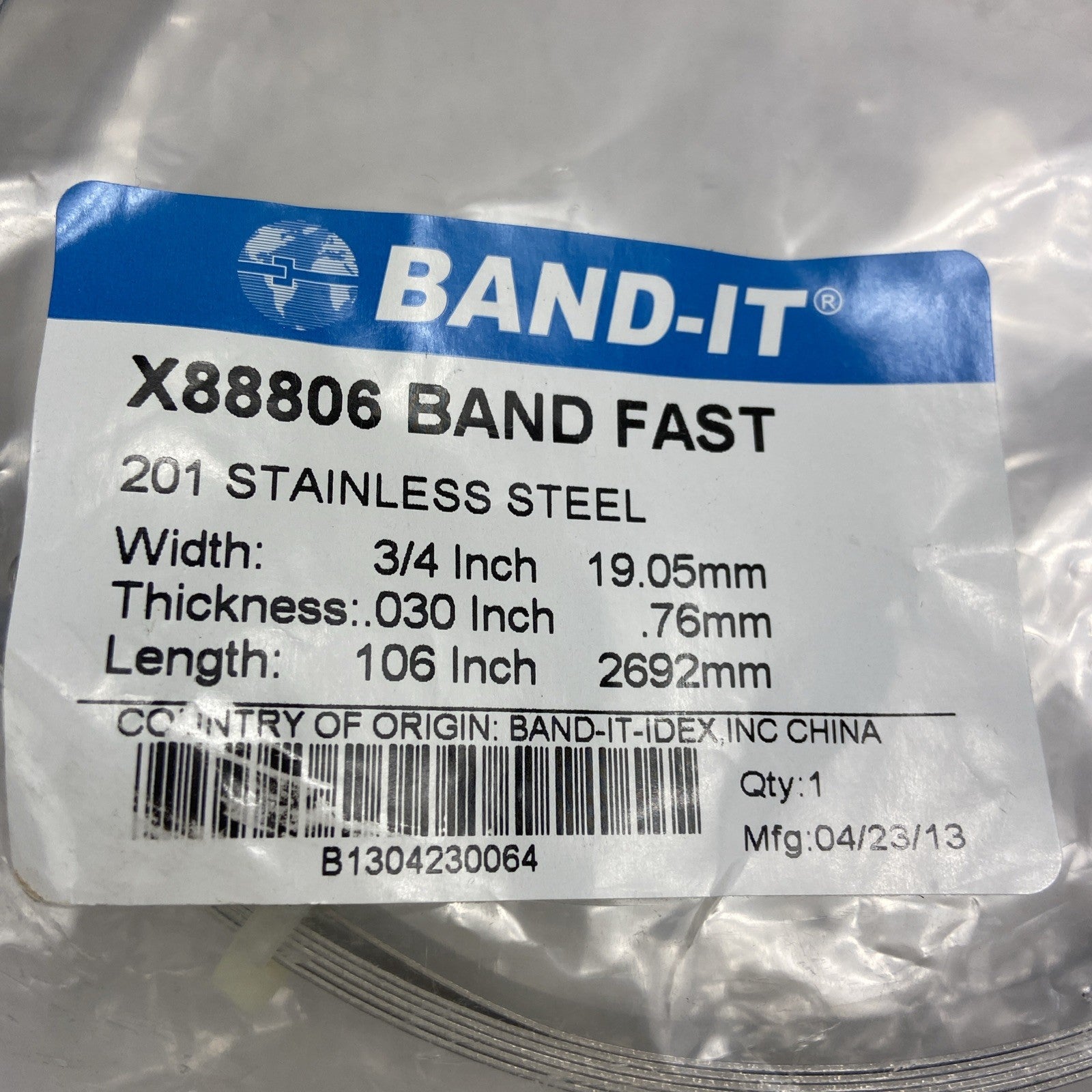 Band-It X88806 Band Fast 201 Stainless Steel, 3/4" X 100' Roll Band. .030 Thick