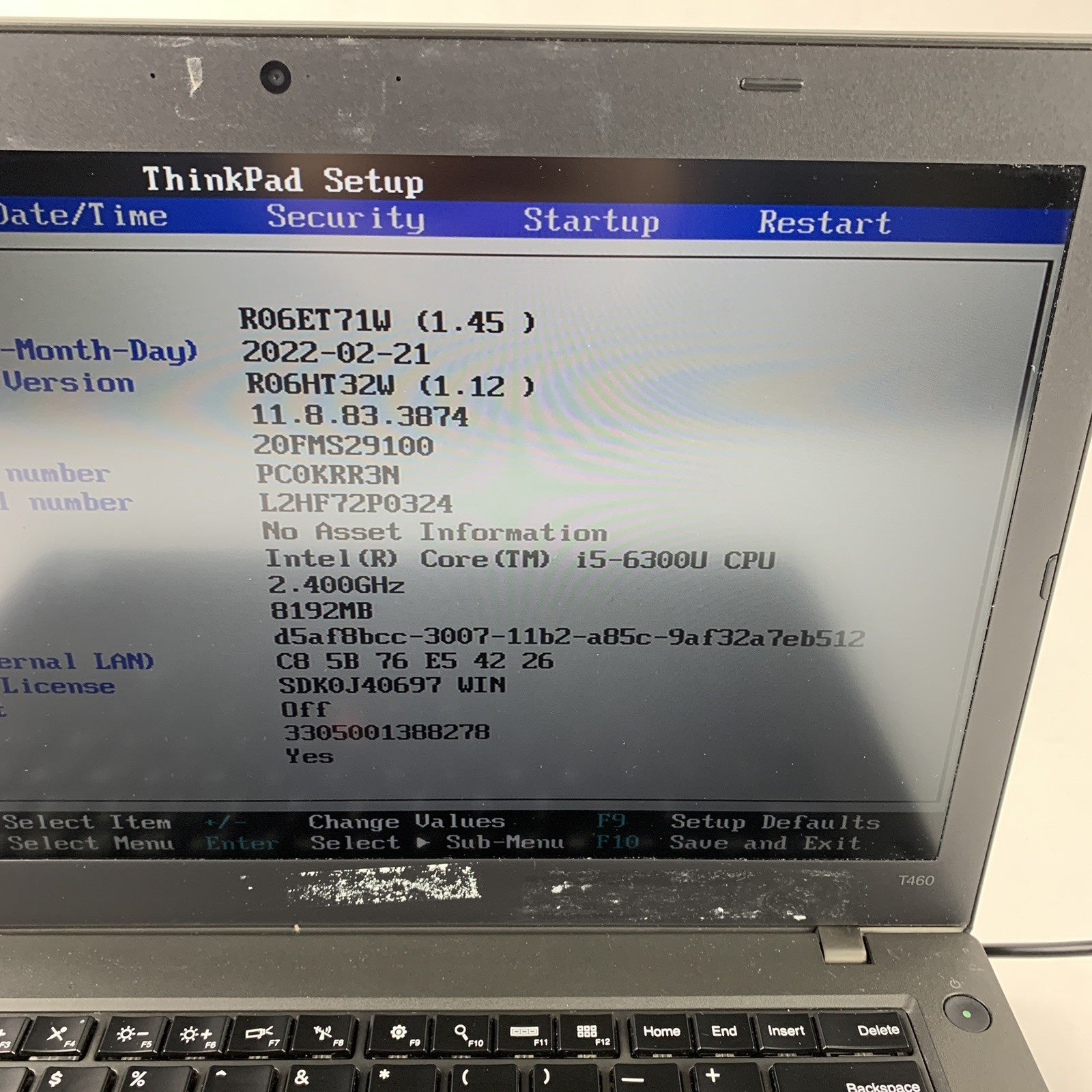 Lenovo Thinkpad T460 Core i5-6300U 2.4 GHz 8 GB Ram No OS No HDD No AC