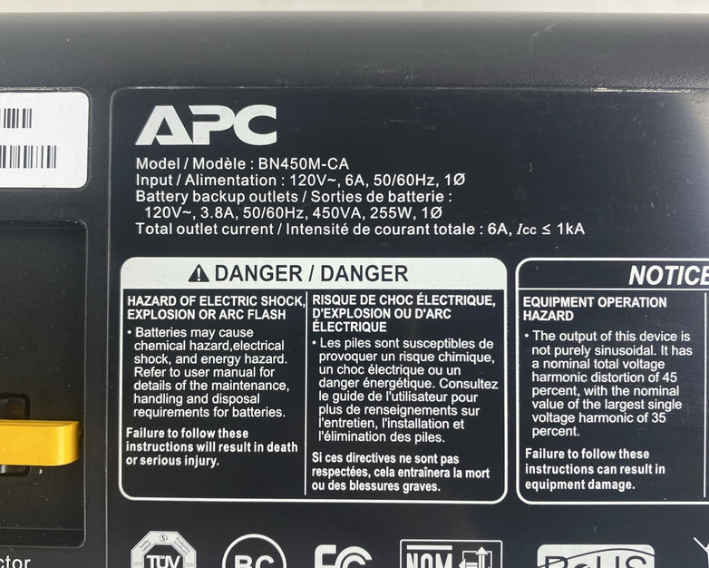 APC BN450M-CA Back Ups 450 6 Outlet No Batteries Tested