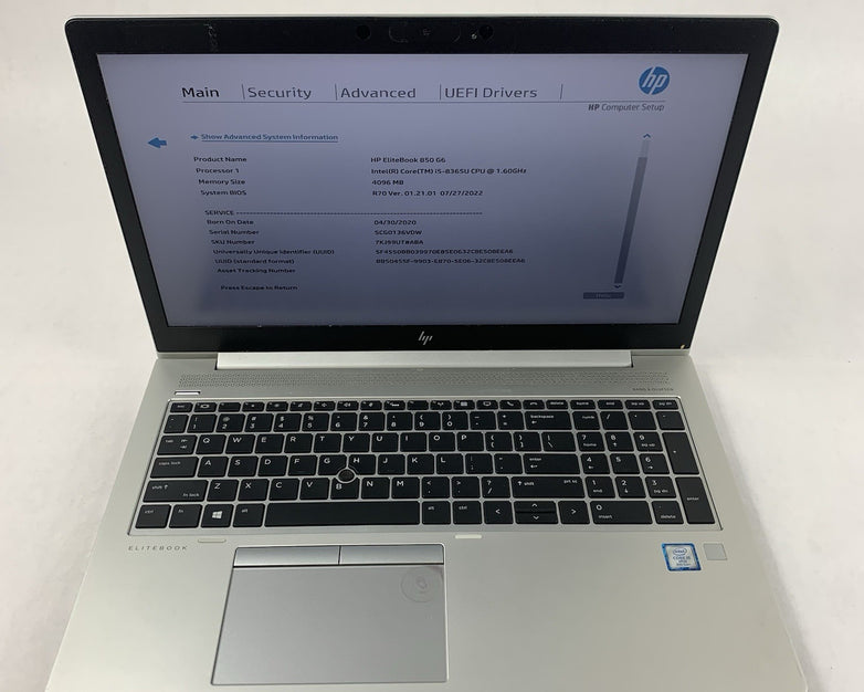 HP EliteBook 850 G6 Laptop 15.6" i5-8365U 1.60 GHz 8 GB RAM No SSD/OS/AC