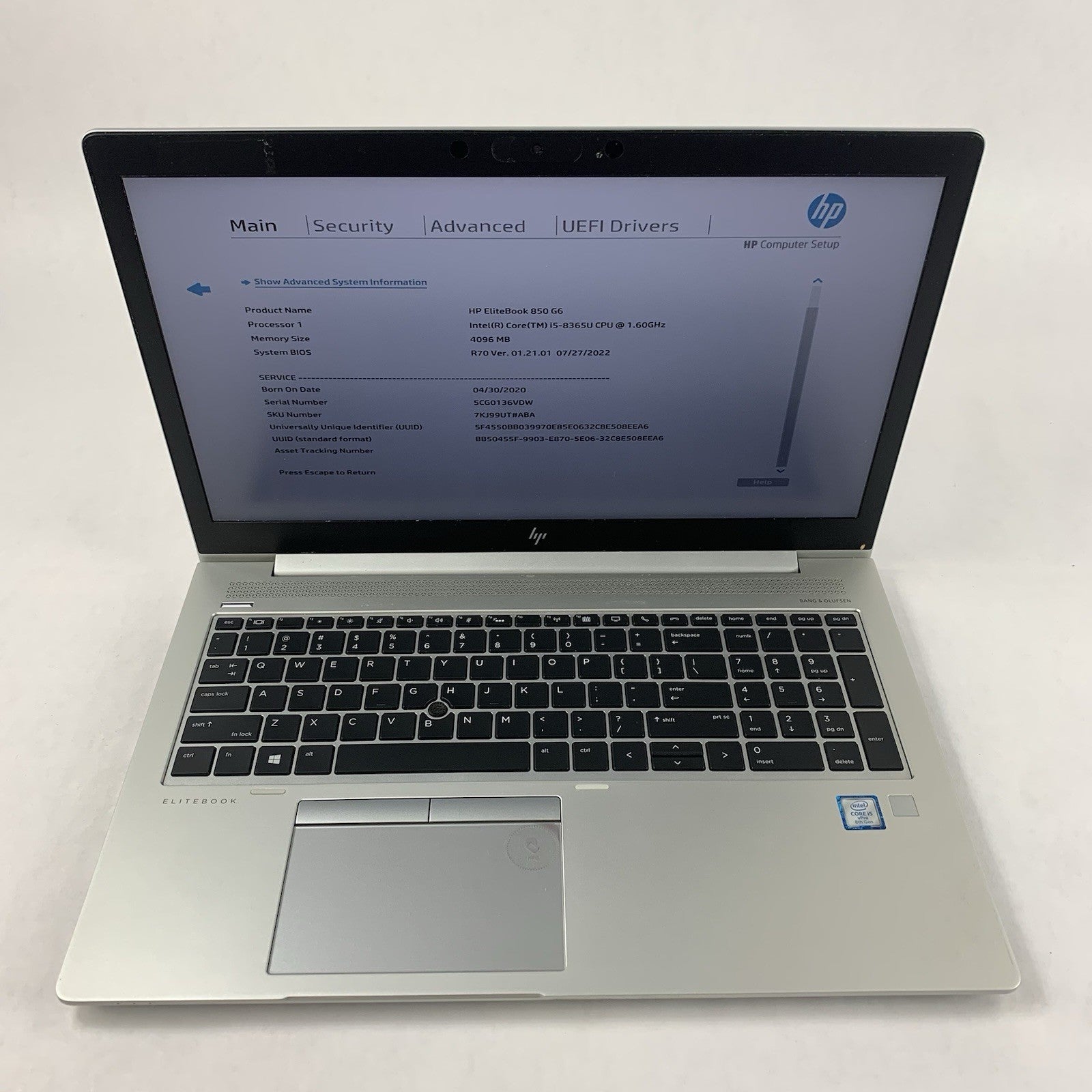 HP EliteBook 850 G6 Laptop 15.6" i5-8365U 1.60 GHz 8 GB RAM No SSD/OS/AC1