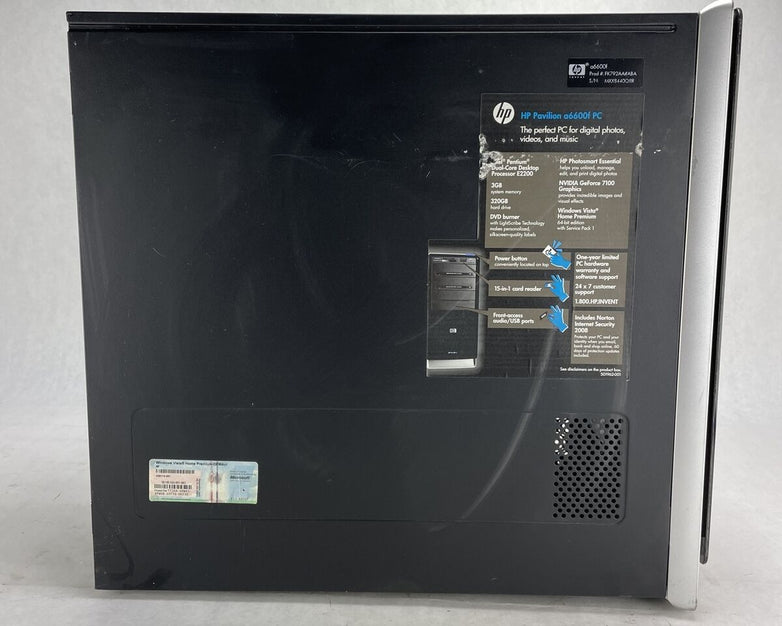 HP Pavilion a6600p MT Intel Pentium Dual E2200 2.2GHz 3GB RAM No HDD No OS