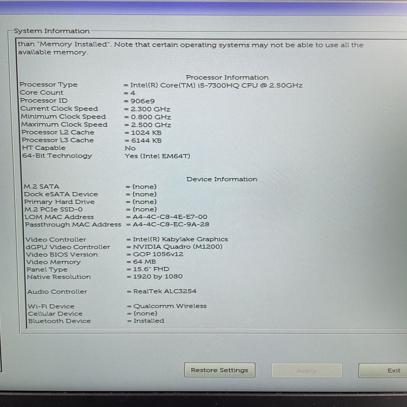 Dell Precision 7520 15.6" i5-7300HQ 2.5GHz 8GB RAM No SSD/OS/AC/Batt - READ2