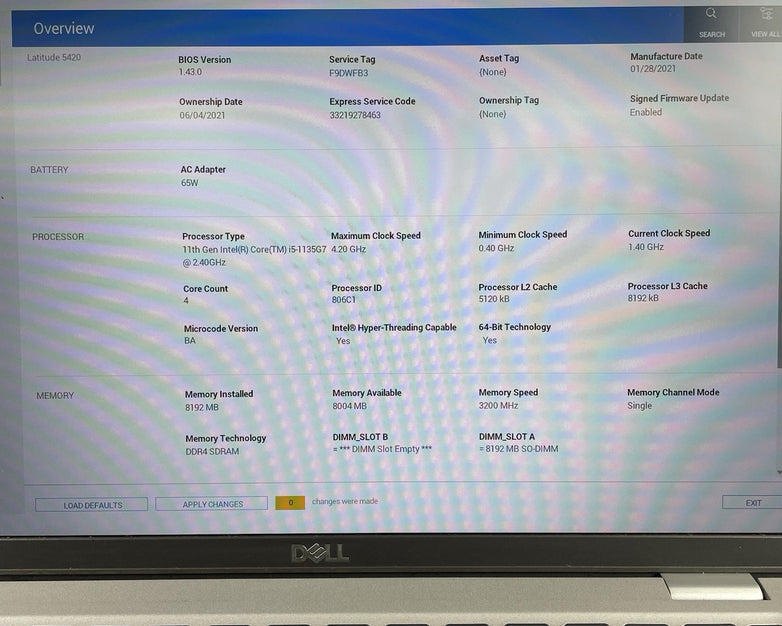 Dell Latitude 5420 14" i5-1135G7 2.40 GHz 8 GB RAM No SSD/OS/AC - READ