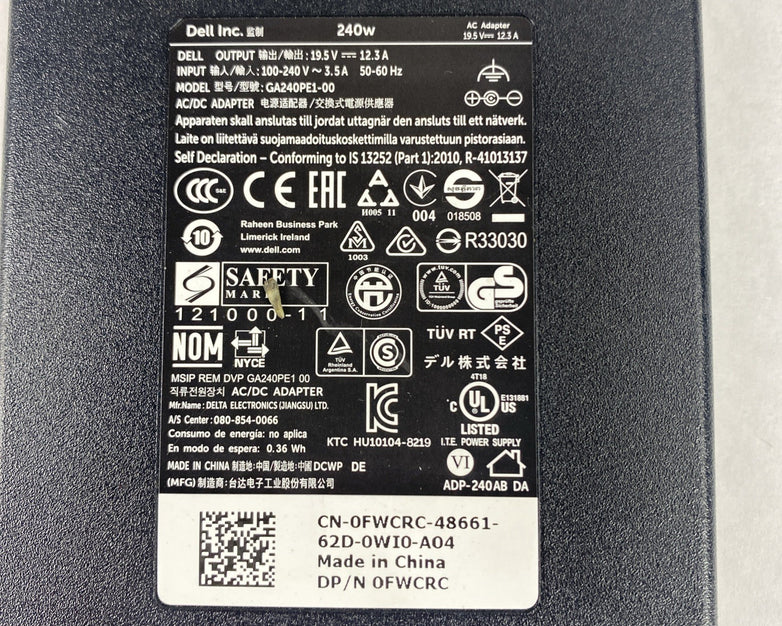 Dell GA240PE1-00 240W AC/DC Adapter Lot of 2