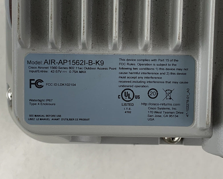 Cisco AIR-AP1562I-B-K9 802.11ac Outdoor Access Point Tested  No Reset Screw