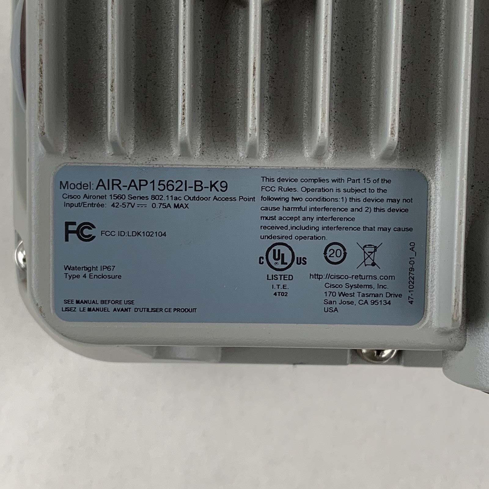 Cisco AIR-AP1562I-B-K9 802.11ac Outdoor Access Point Tested  No Reset Screw9