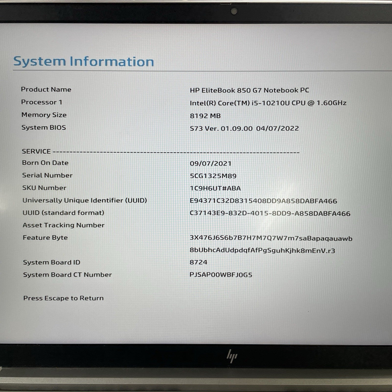 HP EliteBook 850 G7 15.6" i5-10210U 1.60 GHz 8 GB RAM No SSD/OS/AC - Bad Edge2