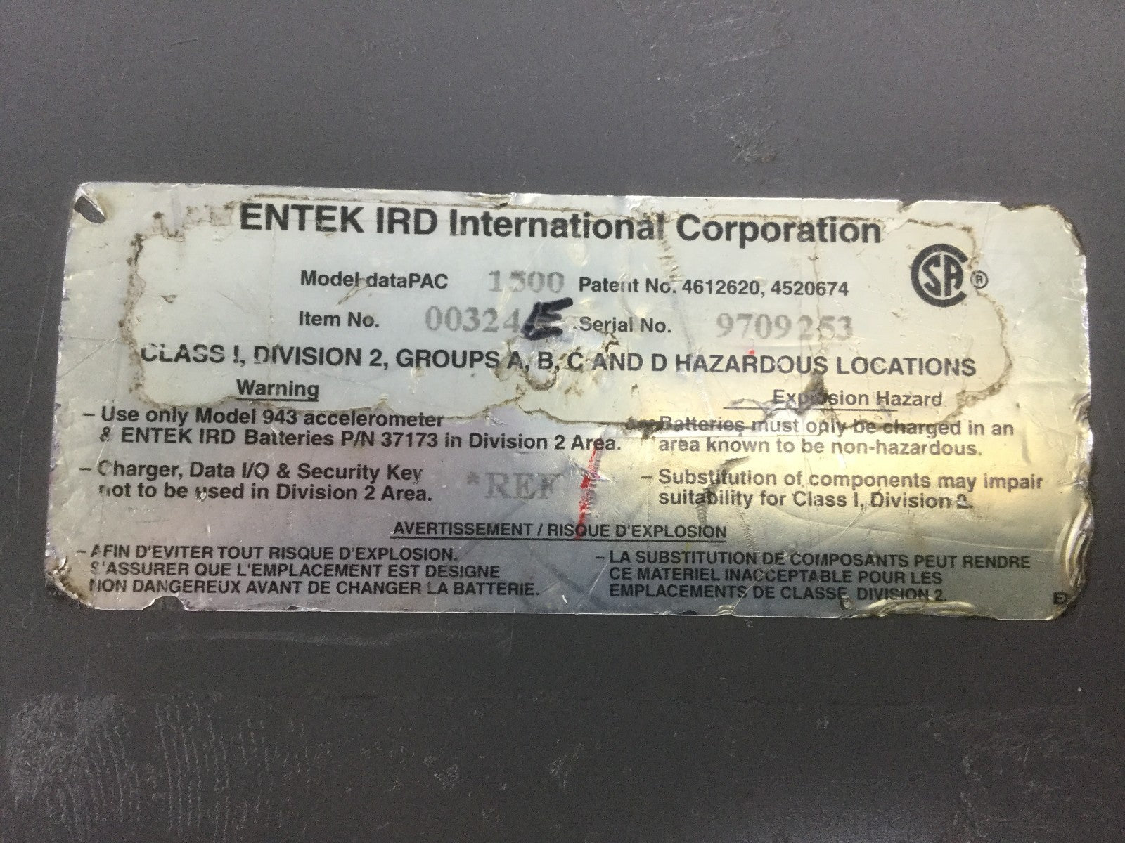 ENTEK IRD dataPAC 1500 Back Cover