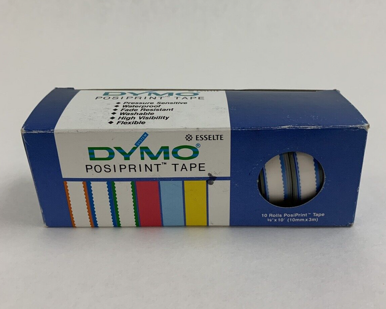 Dymo 610024 Esselte PosiPrint Labeling Tape White Blue Border 3/8"x10" 10x Rolls