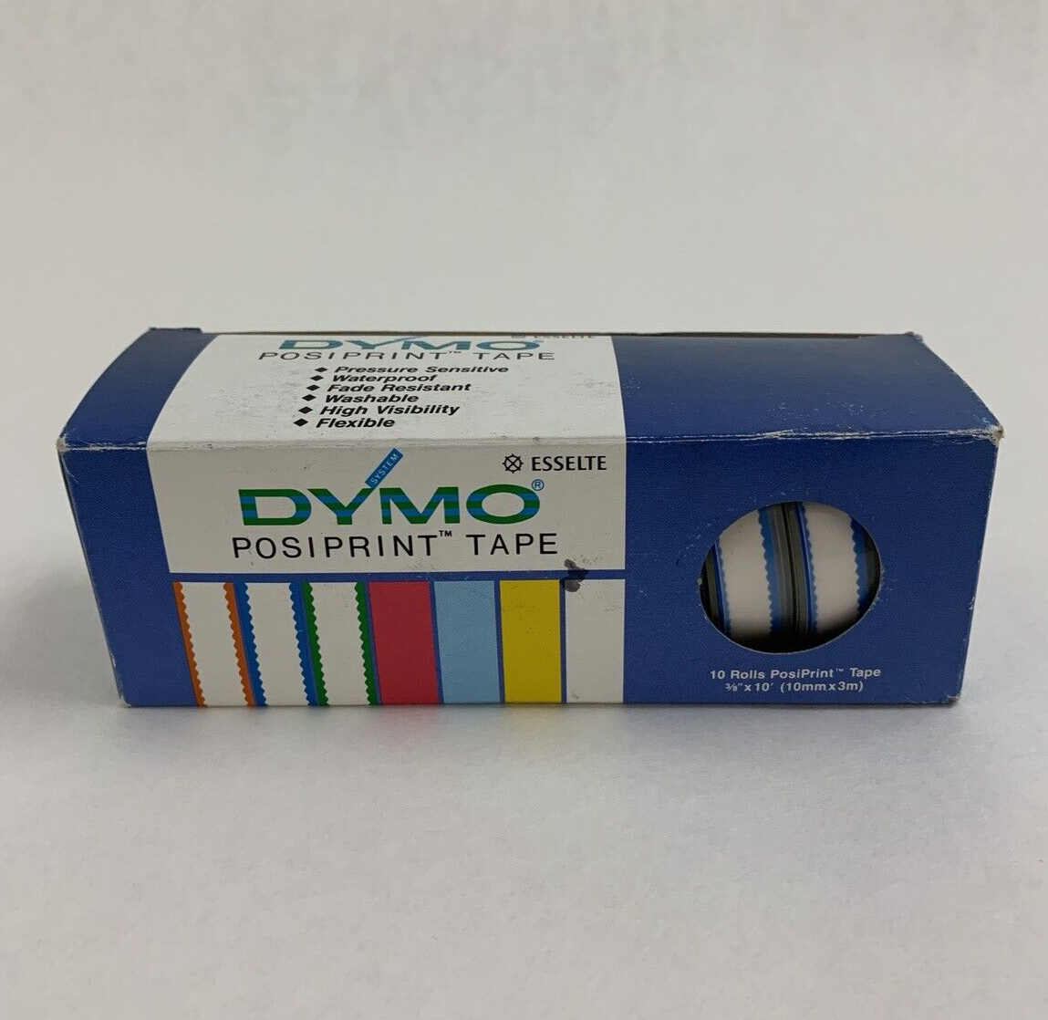 Dymo 610024 Esselte PosiPrint Labeling Tape White Blue Border 3/8"x10" 10x Rolls