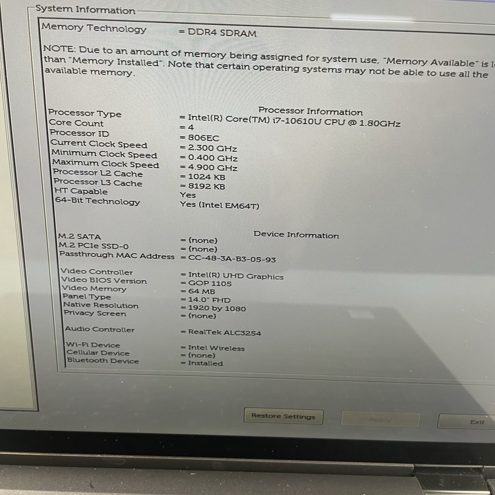 Dell Latitude 7410 14" i7-10610U 1.80 GHz 16 GB RAM No SSD/OS/AC - Bad Corner3