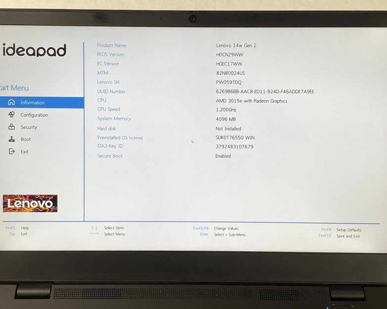 Lenovo IdeaPad 14w Gen 2 AMD 3015e 1.20GHz 4GB RAM 14.0" No HDD No OS