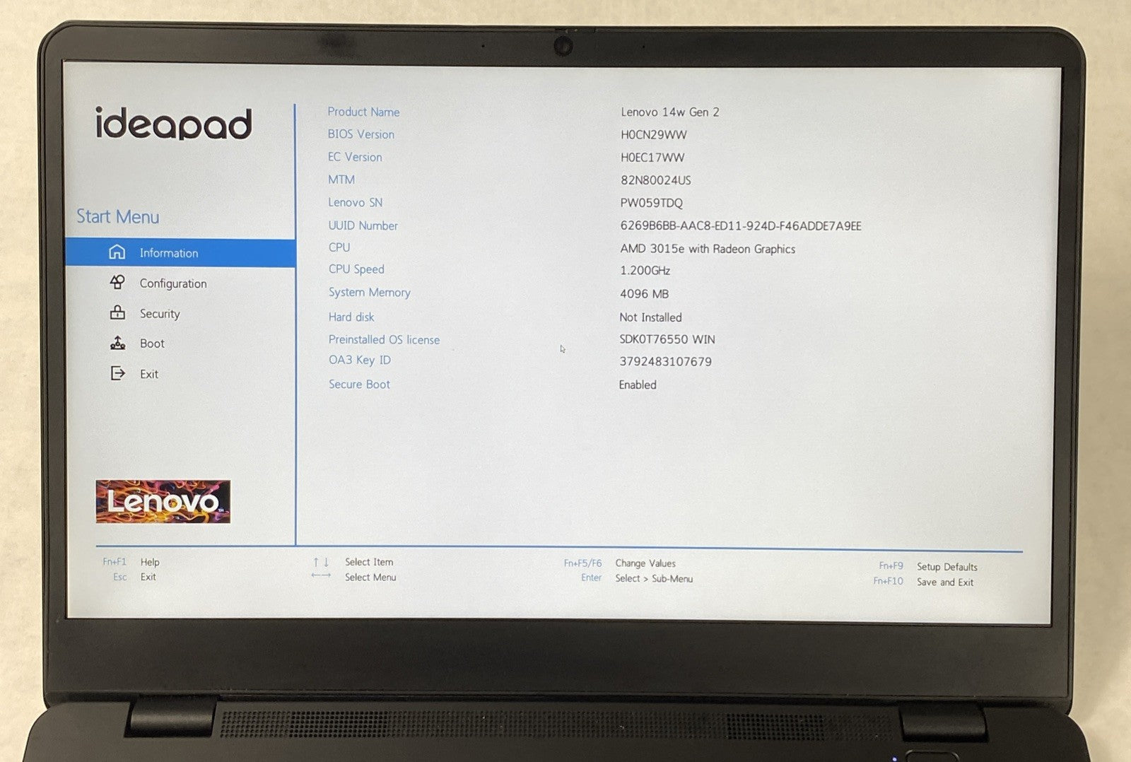 Lenovo IdeaPad 14w Gen 2 AMD 3015e 1.20GHz 4GB RAM 14.0" No HDD No OS