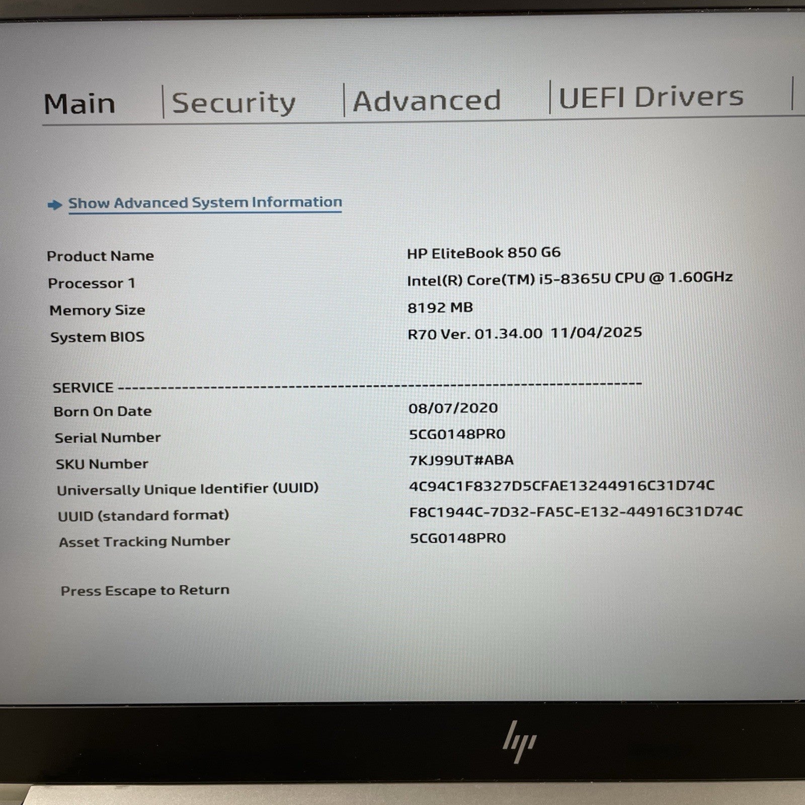 HP EliteBook 850 G6 15.6" i5-8365U 1.60 GHz 8 GB RAM No SSD/OS/AC/Batt - Corner2
