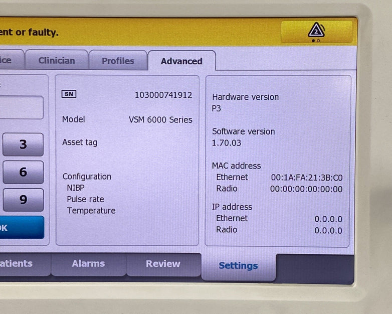 Welch Allyn 63XTXX Vital Sign Monitor 6000 Series w/ Power cord - No Battery