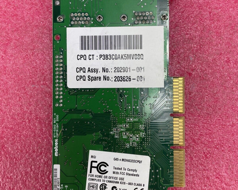 Matrox 971-0302 Rev A G45+MDHA32DCPQF AGP Graphics Card