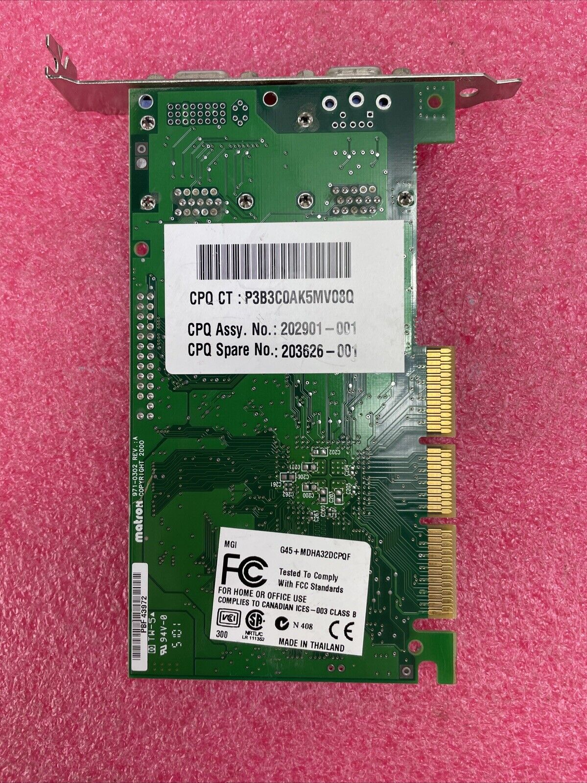 Matrox 971-0302 Rev A G45+MDHA32DCPQF AGP Graphics Card