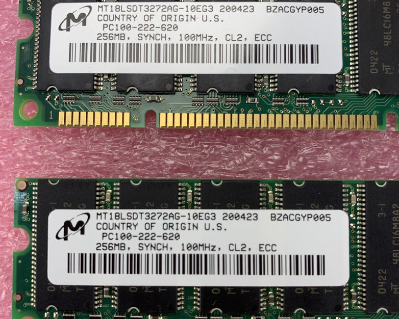 Micron 256MB SDR SDRAM PC-100 Server RAM MT18LSDT3272AG10EG3 - Lot of 2