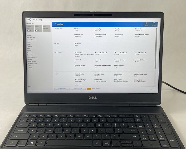 Dell Precision 7560 15.6" i7-11850H 2.50GHZ 32GB RAM No HDD No OS No Batt READ