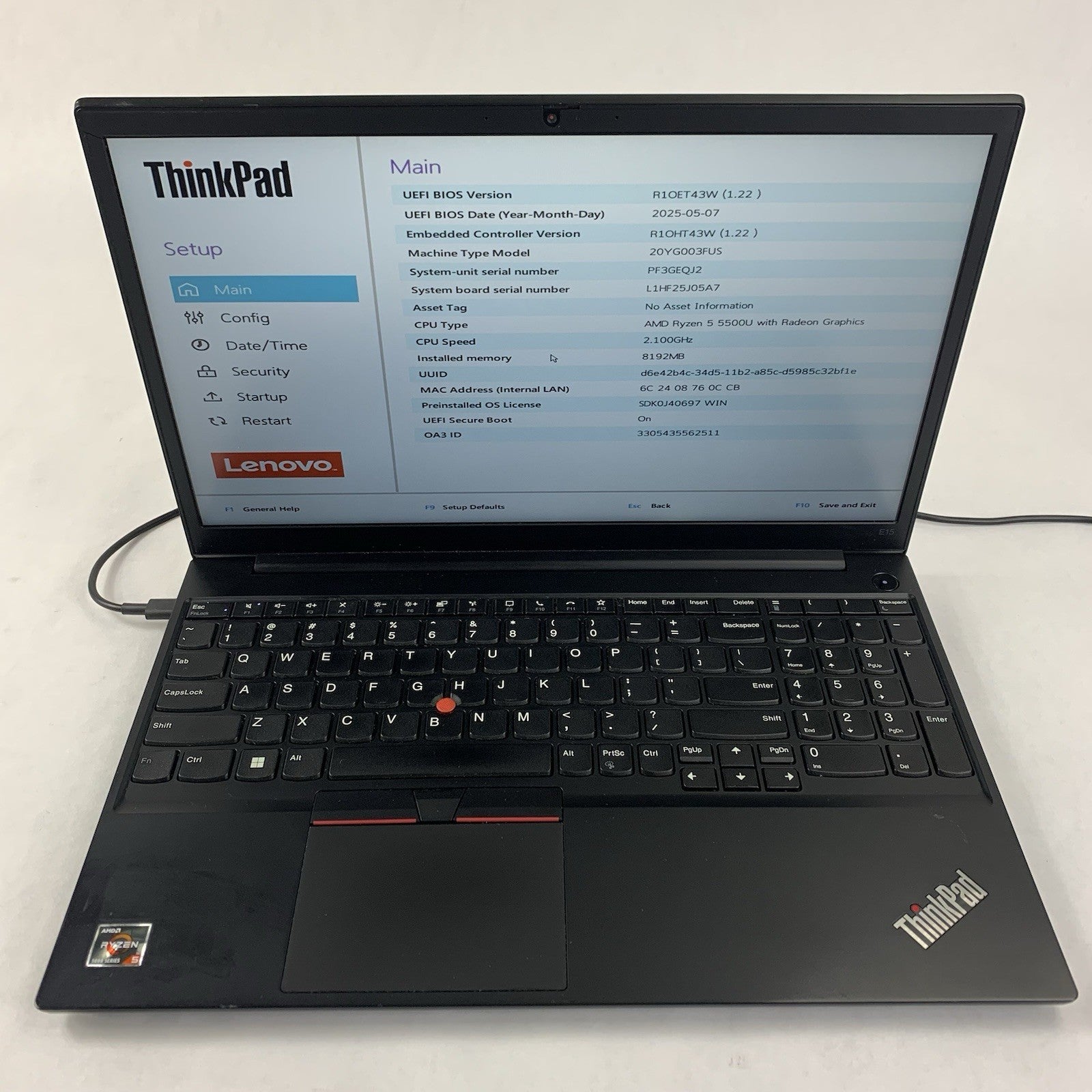 Lenovo ThinkPad E15 Gen 3 15.6" Ryzen 5 5500U 2.1 GHz 8 GB RAM No OS/HDD/AC/Batt1
