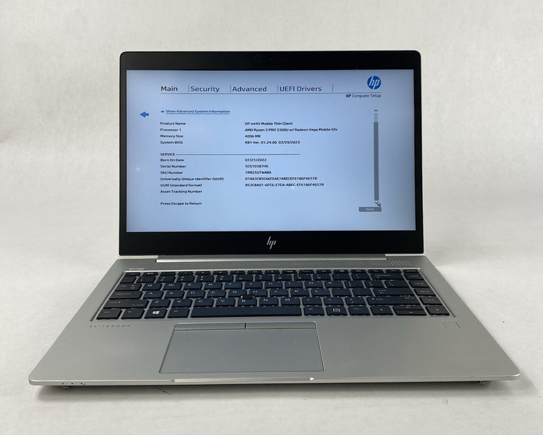 HP mt45 14" Ryzen 3 Pro 3300U 2.10 GHz 4GB RAM No SSD/OS/AC