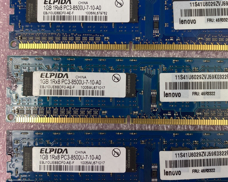 Lot( 3 ) 1GB Elpida EBJ10UE8BDF0-AE-F 1Rx8 1066MHz PC3-8500U Desktop Memory RAM