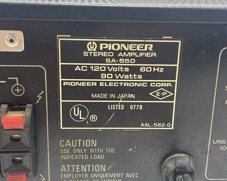 Pioneer Stereo Amplifier.  SA-550. Ser. # EL3611081S Tested Parts or Repair